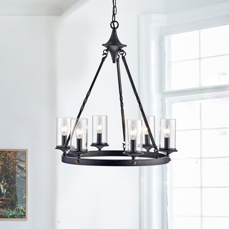Deboran 6 - Light Iron Dimmable Wagon Wheel Chandelier