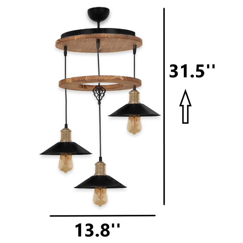 Luminaire suspendu 3 lumières 2 niveaux, Brun