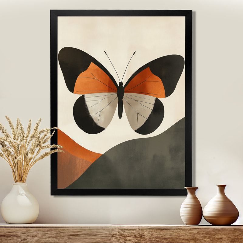 Tableau sur toile « Papillons orange » de style années 50, H 32 po x l 24 po, Cadre photo noir
