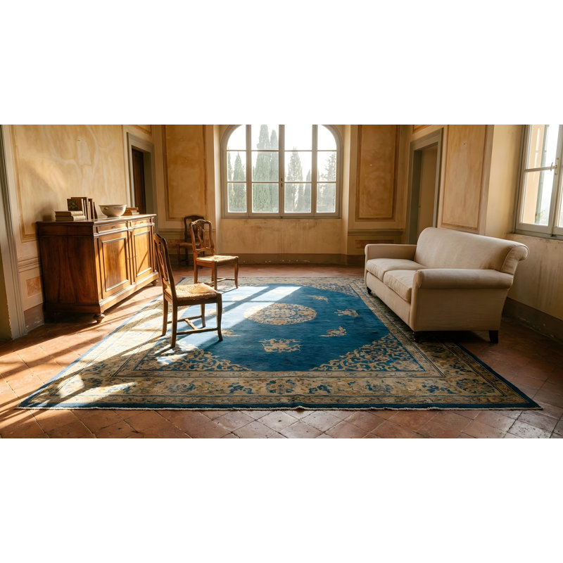 Wool Knotted Blue Rectangle Room Size Chinese - Peking 1930s Antique Rug