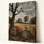 " Crows Perched On Tombstones Beside A Bare Tree "