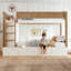 Lit simple superposé simple / simple / simple TG avec 4 tiroirs de rangement, lit superposé en bois massif avec garde-robe intégrée et garde-corps pleine longueur, sans sommier, beige et naturel-319791813