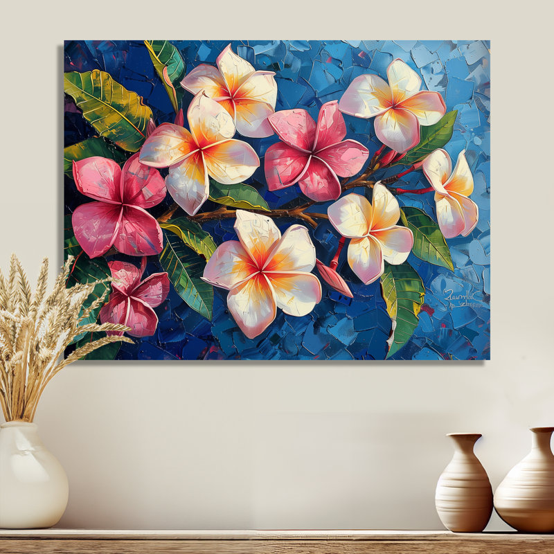 Blanc, île rose, paradis, Plumeria - Plumeria, art mural, Métal métal, 12" H x 20" W