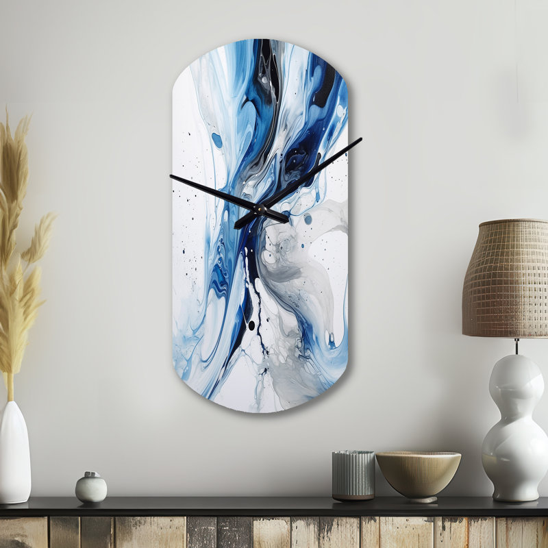 Bleu et gris Elixir I - grande horloge murale bleue en forme de cylindre - forme unique, Grand