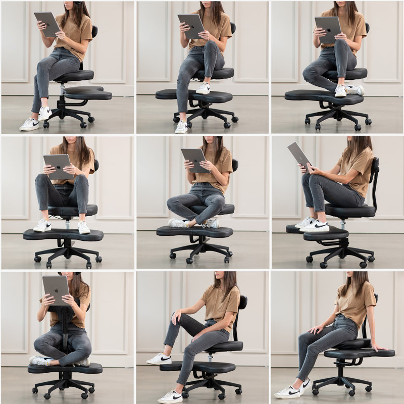 Black Ergonomic Swivel Kneeling Chair with Leather Seat