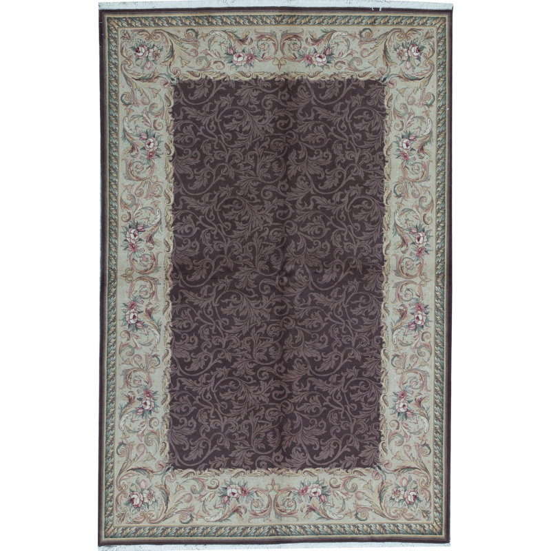 Tapis brun et crème noué à la main de haute qualité