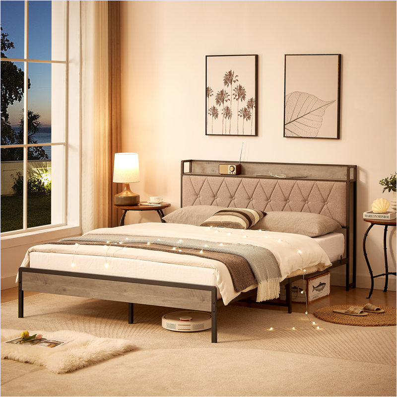 Base de lit avec station de charge, Gris, Grand