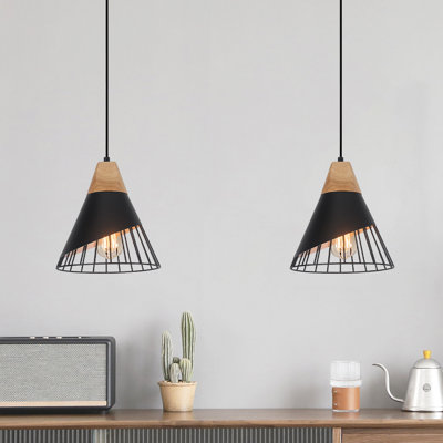 2 Packs 9.4Inch Modern Pendant Lights, Farmhouse Pendant Light, Kitchen Pendant Lighting, Black Pendant Lights Kitchen Island For Living Room, Bar, Bedroom, Office