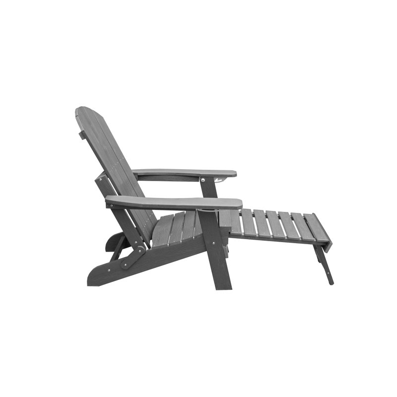 Lauzon Foldable Outdoor Adirondack Chair With Ottoman, Grey
