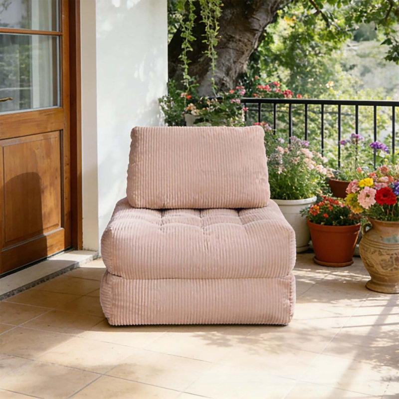 Pouf pliable en velours côtelé de 160 cm, mini canapé moelleux et confortable pour salon, chambre et dortoir - Rose