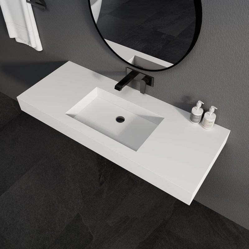 Lavabo de salle de bain mural rectangulaire simple 47 po