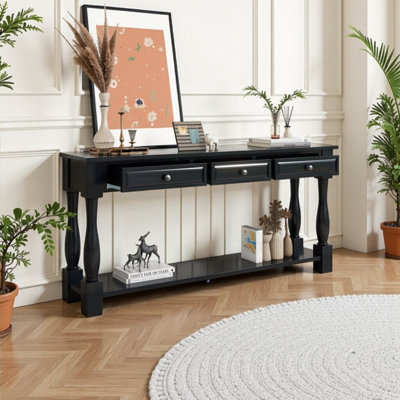 Elegant 63-Inch Espresso Console Table with Drawers & Shelf - Perfect for Entryway, Hallway & Living Room