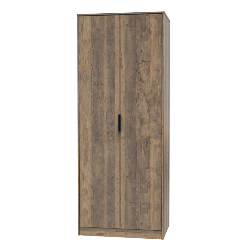 Fully Assembled 2 Door Wardrobe, 197cm H x 74cm W x 53cm D, Vintage Oak
