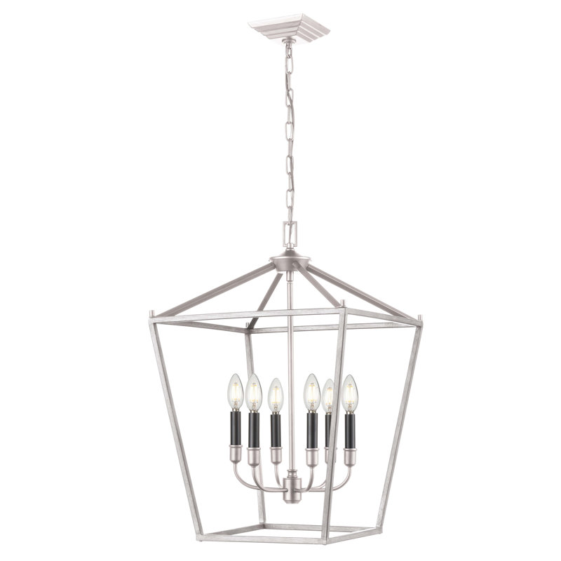 Luminaire suspendu géométrique 6 lumières lanternes Aquasco, Finitions multiples / nickel satiné