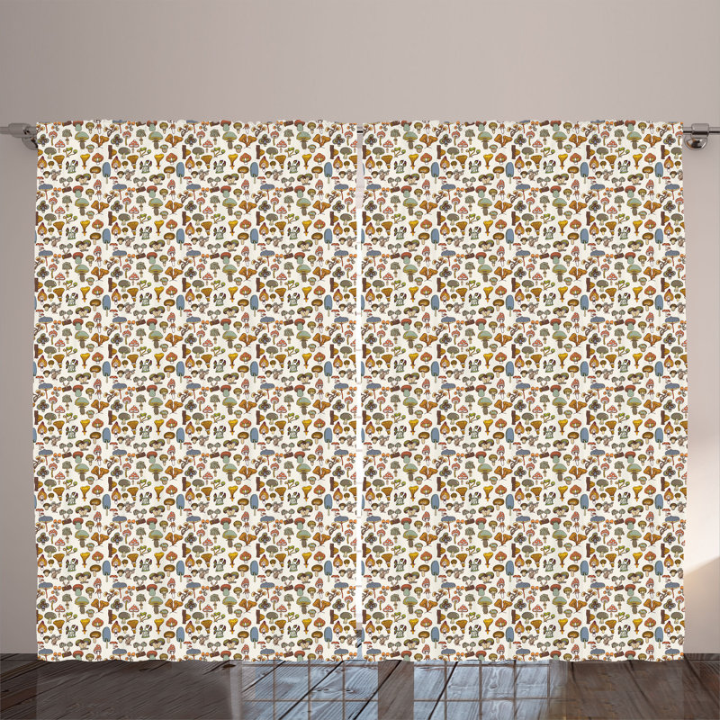 Rustic curtain, cartoon mushroom pattern, multi -colored