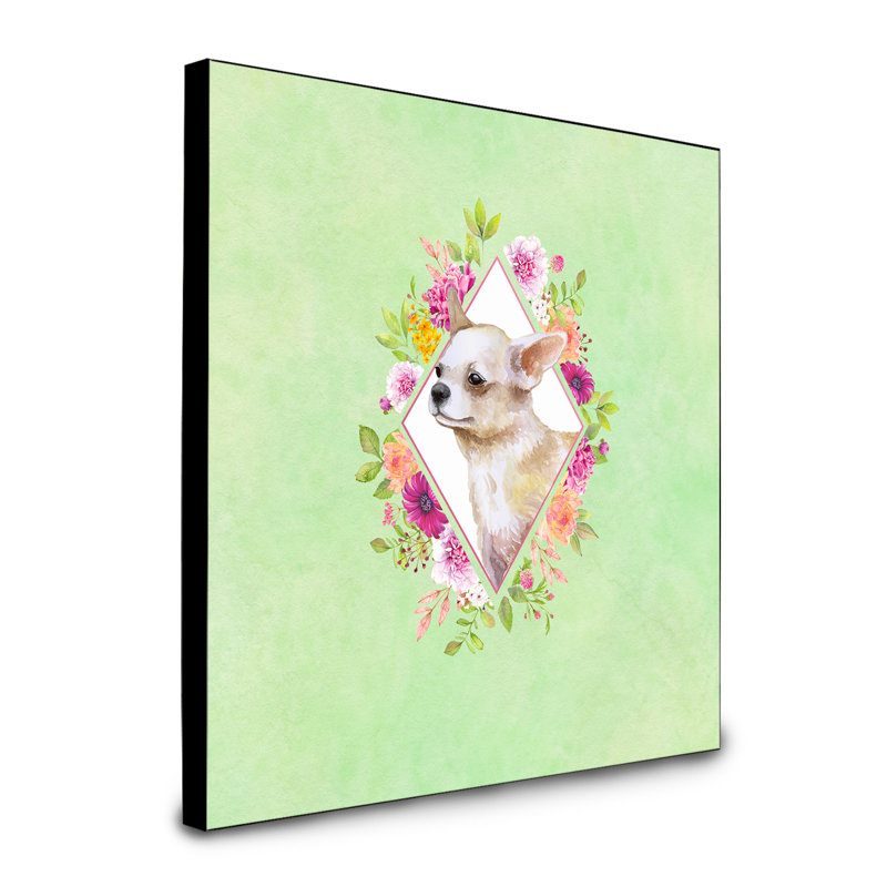 Panneau mural Dollman Flowers, Vert, Chihuahua blanc