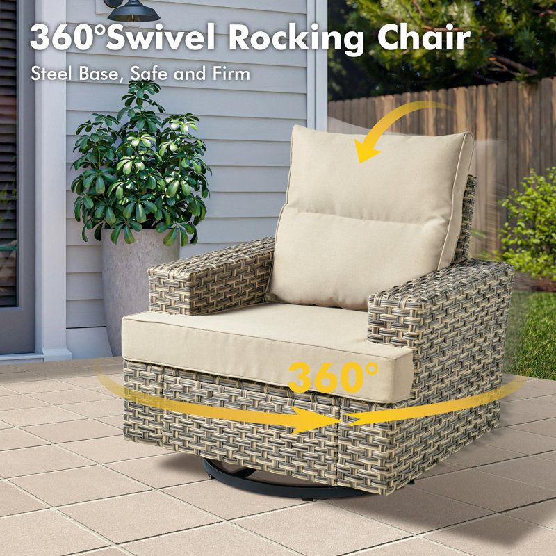 Tommy Wicker 9-person Modular Outdoor Sectional Seating Group With Swivel Chairs And Cushions, Patio Conversation Set With Fire Pit Table