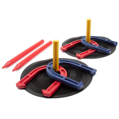 GSE Rubber Horseshoe Game Set with 4 Horseshoes, 2 Rubber Mats with Posts, and 2 Plastic Stakes for Indoor & Outdoor