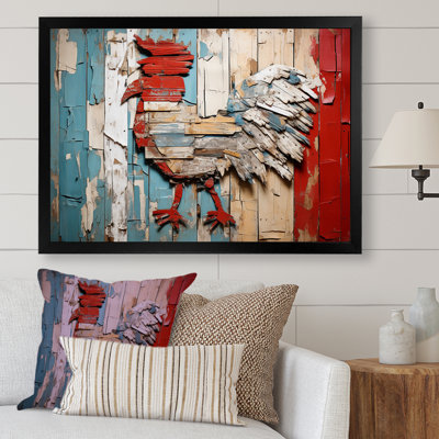 Coq rustique en bois Peck I - Art mural de poulet pour le salon