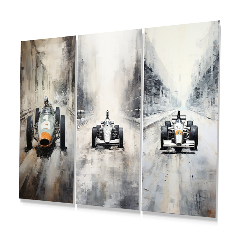 Ensemble de salon 3 pièces gris et voiture de course rétro I, H 32 po x l 48 po