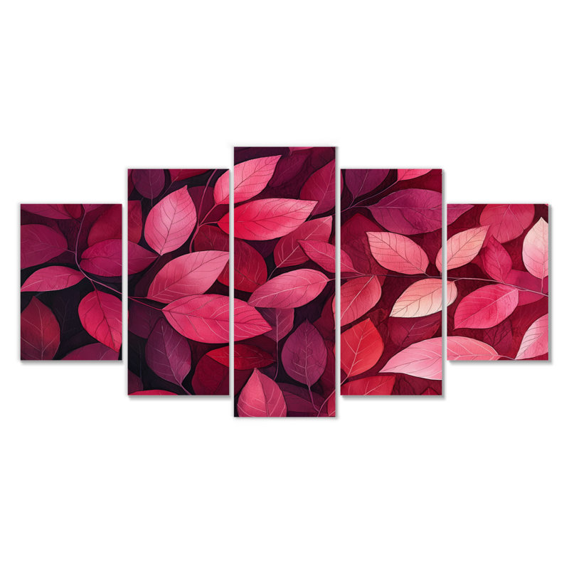 Crimson Leaves Dancing Ros I - Feuilles - Art mural traditionnel pour salon diamant