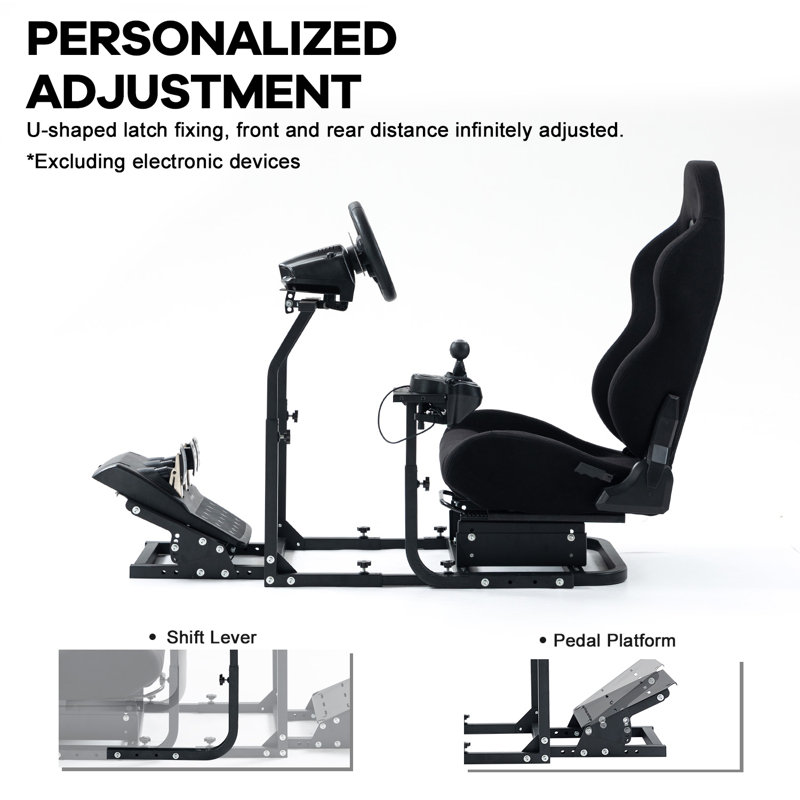 Racing Game Simulator Stand with Black Seat, Not Include Steering wheel & Wheels & Pedals and Shifter Handbrake