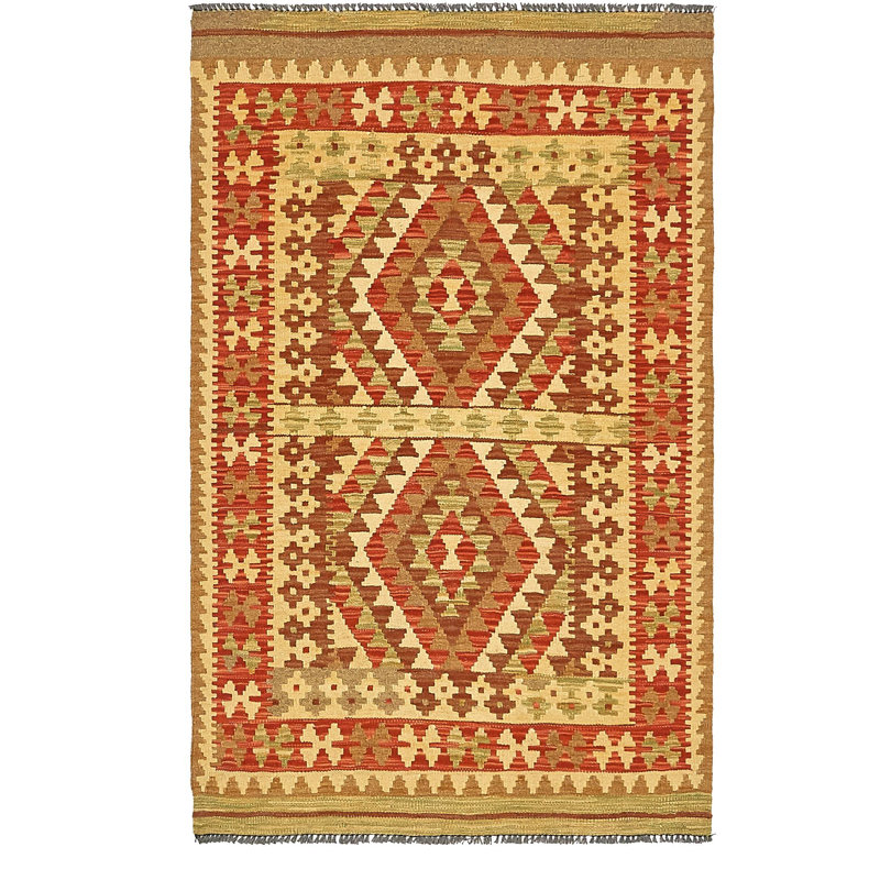 Tapis en laine brun/vert 3 pi 3 po x 5 pi 2 po one-of-kind-noué la main Doorfield