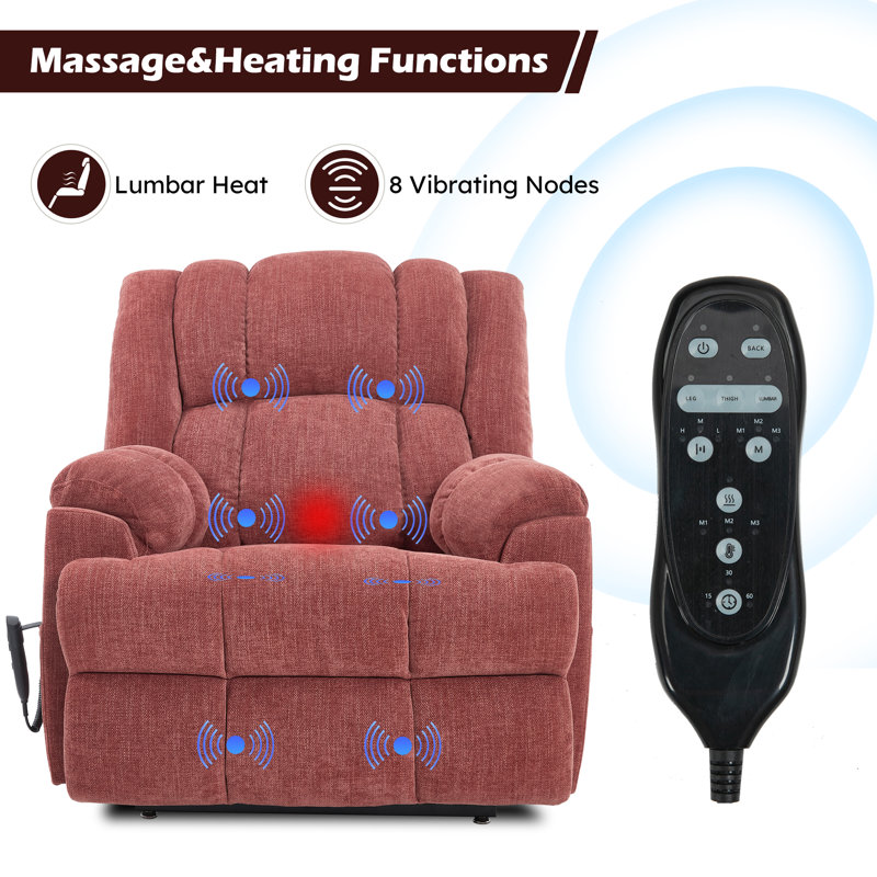 Dual Motor Power Lift Recliner with Heat and Massage, Infinite Position, 180°Reclining, Sidepocket