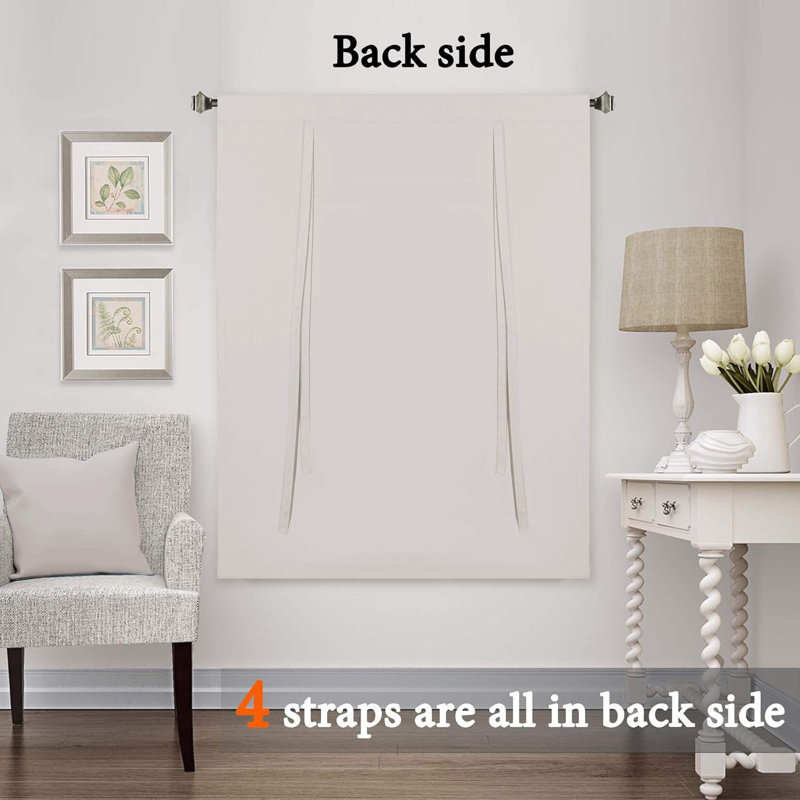 Curtain Thermal Insulated Tie Up Window Shade Light Blocking Curtains for Bathroom, Rod Pocket Single Panel, Stone