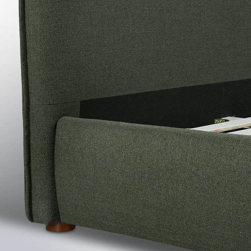 Timothy Upholstered Low Profile Platform Bed, King, Dark Green Basketweave, 54