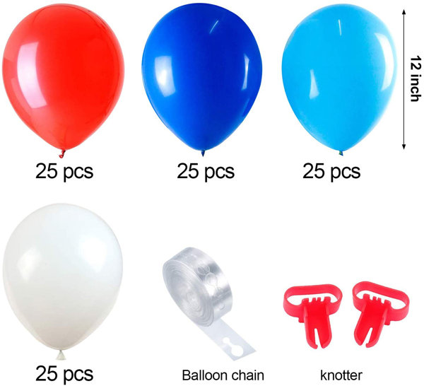 MMTX MMTX Red White Blue Light Blue Balloon Garland Kit 100 Balloons Arch Set With 16Ft Balloon Stripe Tape Kit 2 Pieces Tool For Birthday Graduations