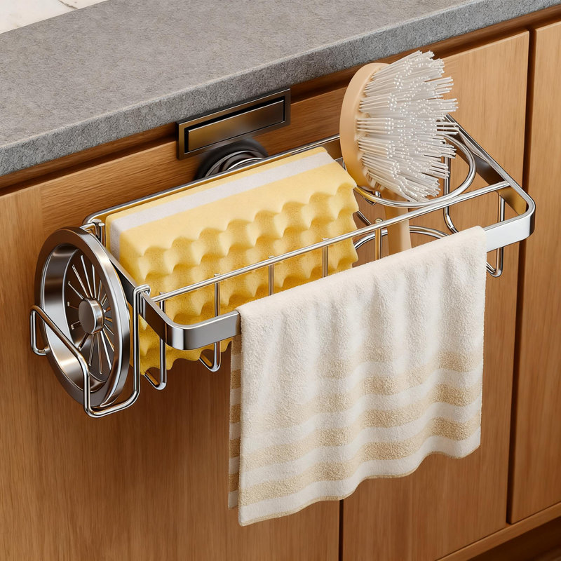 Porte-éponge et support 4 en 1 antirouille avec ventouse solide amovible pour l'organisation et le rangement de l'évier de cuisine