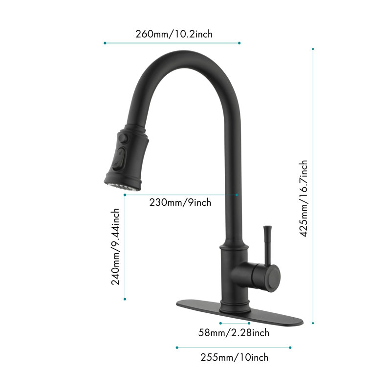 Pull Down Single Handle Kitchen Faucet, Matte Black