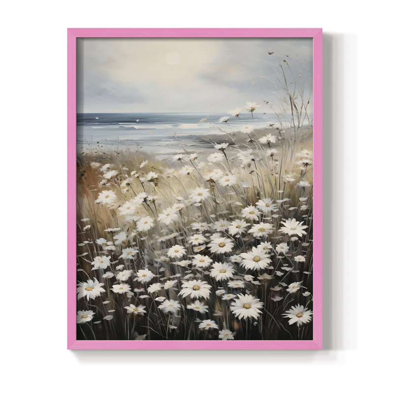 Imprimé floral rétro encadré CECI - bois massif, H 30 po x l 24 po, Rose