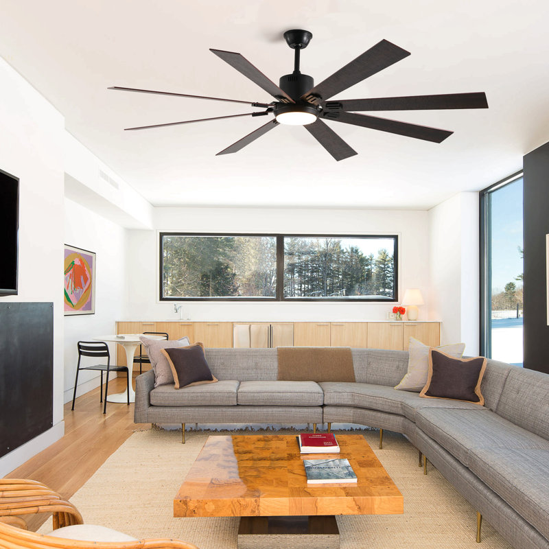 72" Walnut LED Ceiling Fan Light With 8 Wooden Blades, Remote Control, Adjustable Color Temperature For Living Room, Bedroom, Or Dining Room (Silent/6-Speed/Reversible/DC Motor)