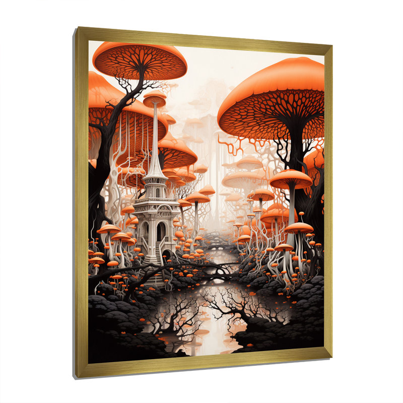 Magical Mushroom Vintage Landscape - impression, Cadre doré à une seule photo, H 44 po x l 34 po x P 1,5 po