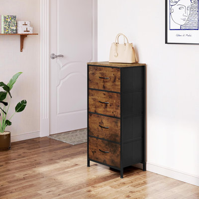 Narrow chest of drawers, chest of drawers with 4 drawers made of fabric, sideboard storage chest for bedrooms, living room, hallway, industrial style, vintage brown black