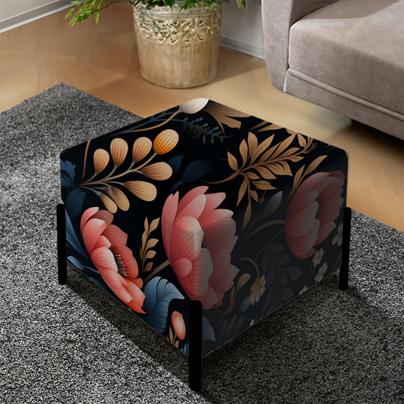 Jardin multicolore à motif de fleurs sauvages sur fond noir - repose-pieds carré floral