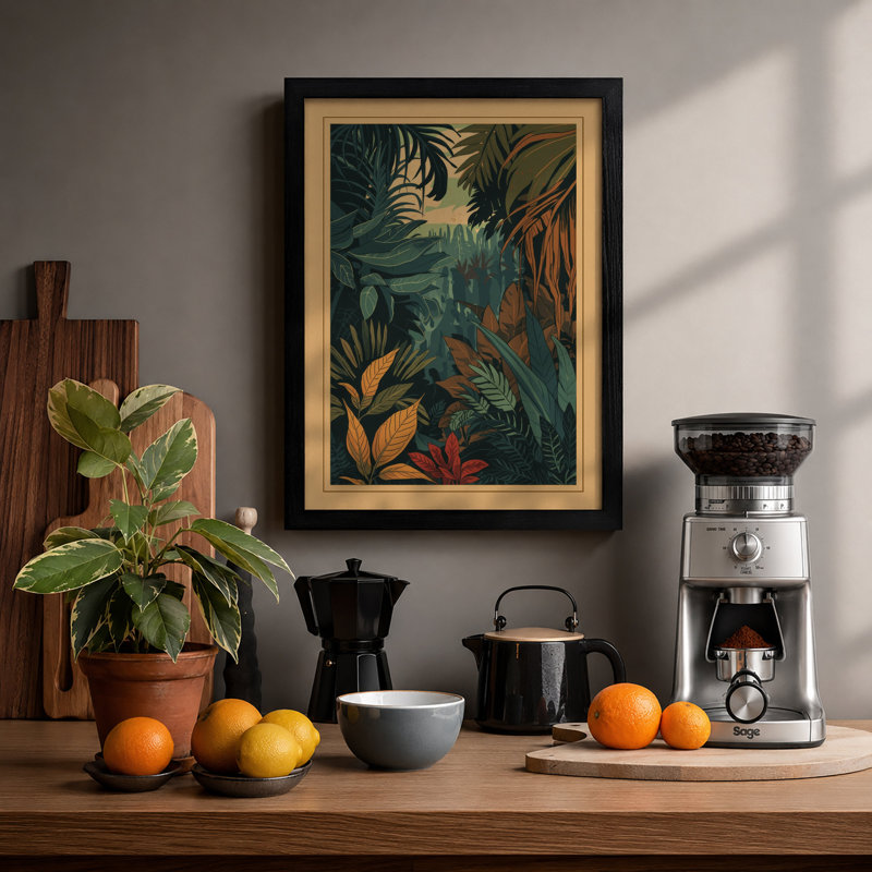Jungle Canopy Tropical - Framed Print, A2 - 59.4 x 42.0 cm, Black