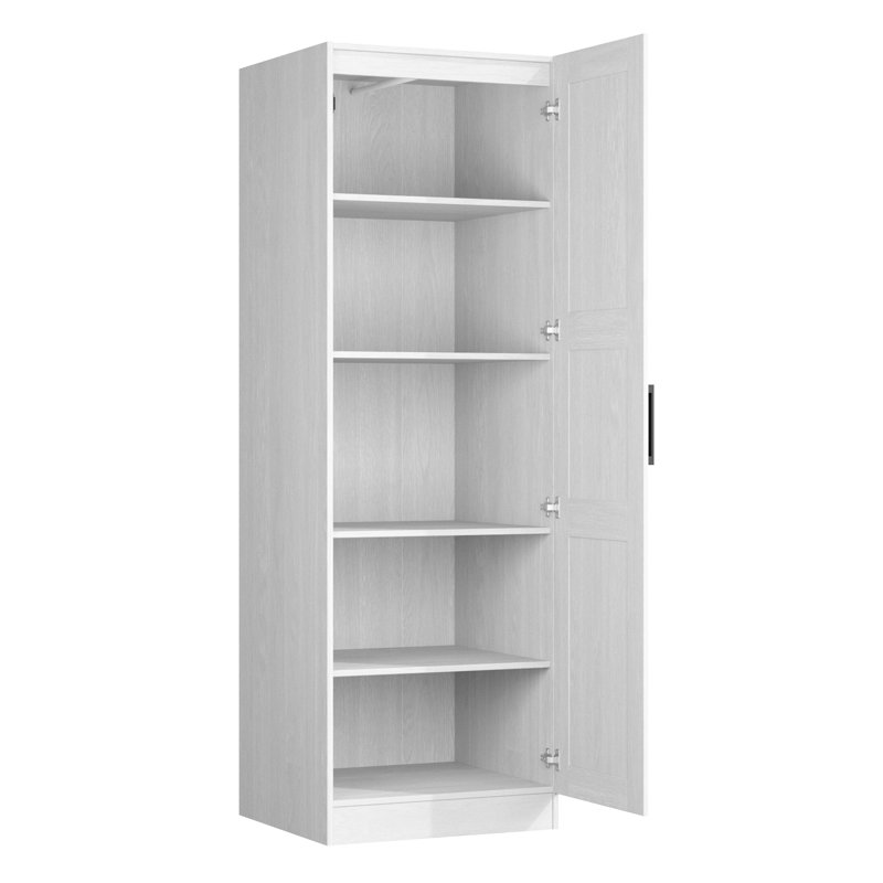 Garde-robe à une porte, armoire suspendue ou plusieurs tablettes, économiseur d'espace, Grain de bois blanc