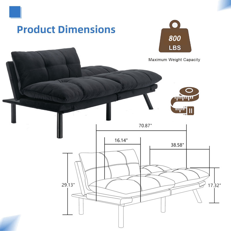 Temoor 70.87'' Velvet Sofa, Black Velvet