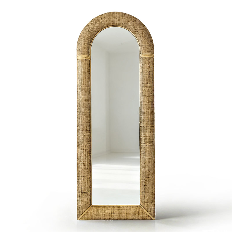 Retro Rattan Arched High-Definition Reclining Full-Length Mirror