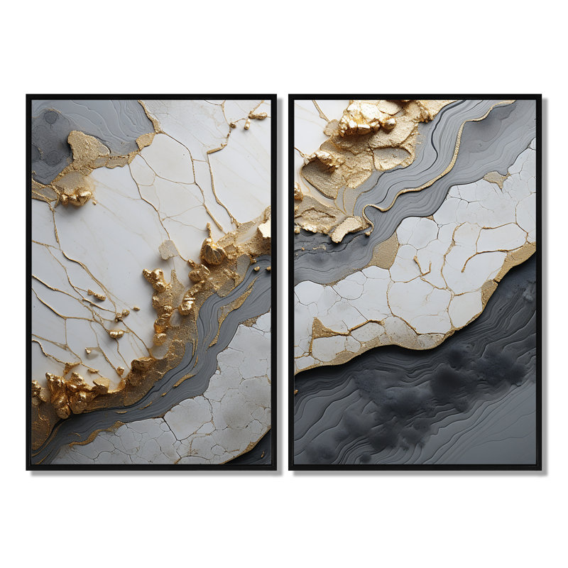 Art mural sur toile, "Minimalisme blanc doré" - Spirales abstraites, 36" H x 48" W, Impression encadrée flottante, Black