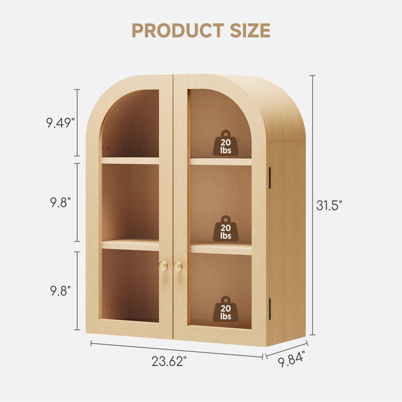 Wood Arch Wall Mounted Bathroom Cabinet, Natural