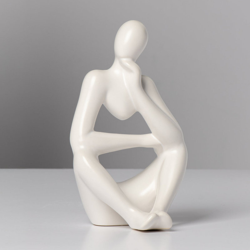 Modern Thinking Man Sculpture (Off White), White