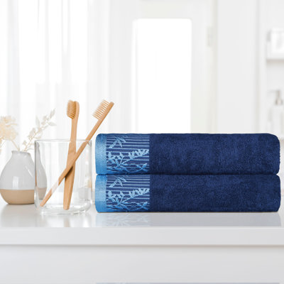 Ensemble de serviettes de bain en coton de poids moyen à bordure florale en jacquard pour la salle de bain Carinna