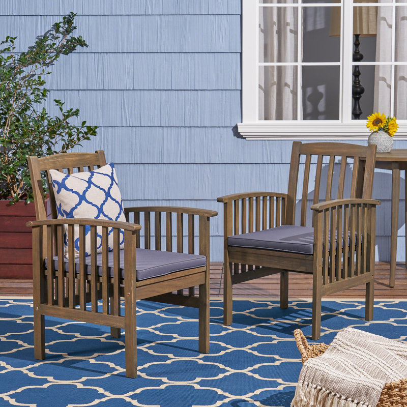 Chaise de patio en acacia avec coussin, Structure teck / coussin gris foncé
