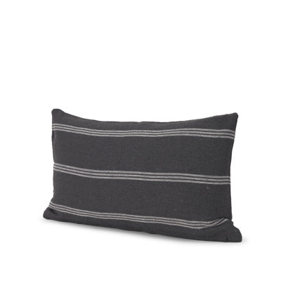 Housse de coussin lombaire en coton rayé gris et blanc Jayme