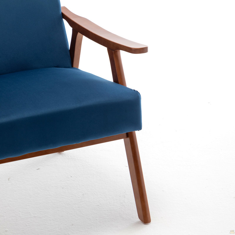 Chaise d'appoint avec revêtement en velours et structure en bois massif, mobilier de salon Mid-Century classique