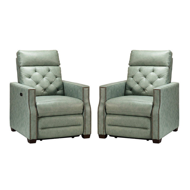 Gumesindo 31.50" Wide Genuine Leather Power Recliner, Gray  Genuine Leather